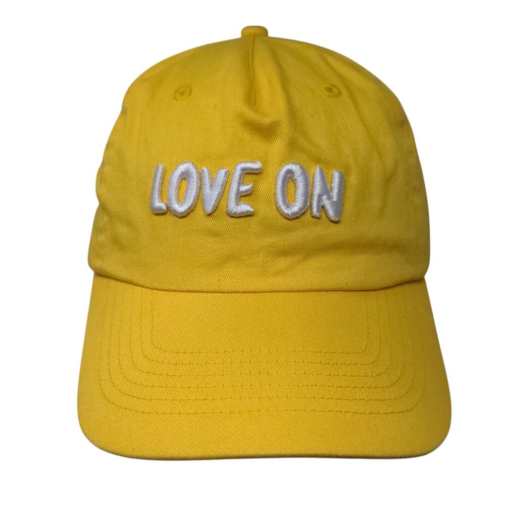 Love On Strapback Hat Yellow OSFM Adjustable Embroidered 6 Panel Hit Cotton